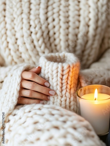 Wallpaper Mural Chunky Knit Comfort Embracing Hygge with Wool Crafts and Candlelight Cozy Home Decor for Creative Relaxation and Self-Care Torontodigital.ca
