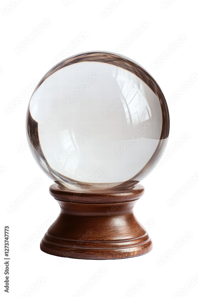 Isolated Crystal Ball on Wooden Stand Isolated Crystal Ball on Wooden Stand