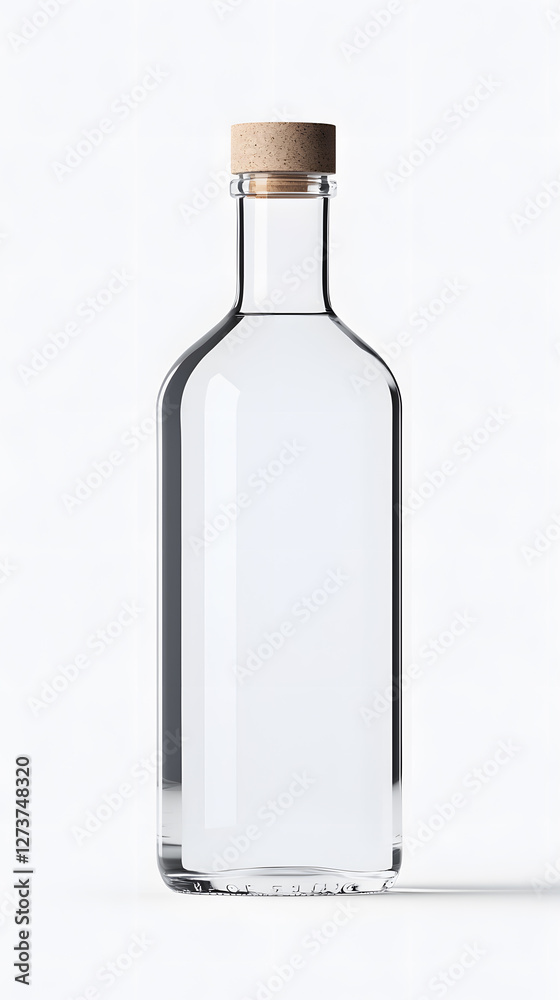 Glass clear bottle of water mock up, packaging template, isolated on white background Glass clear bottle of water mock up, packaging template, isolated on white background