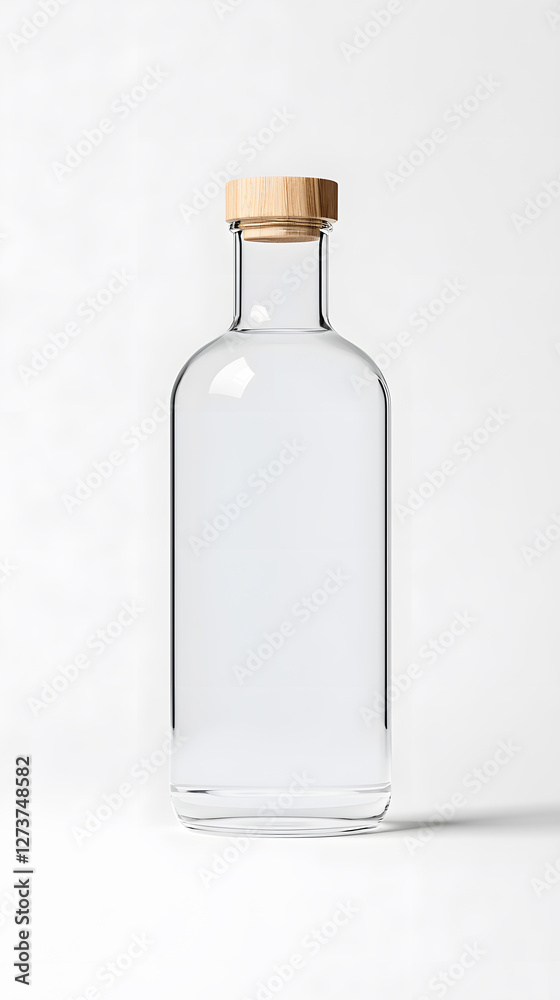 Glass clear bottle of water mock up, packaging template, isolated on white background Glass clear bottle of water mock up, packaging template, isolated on white background
