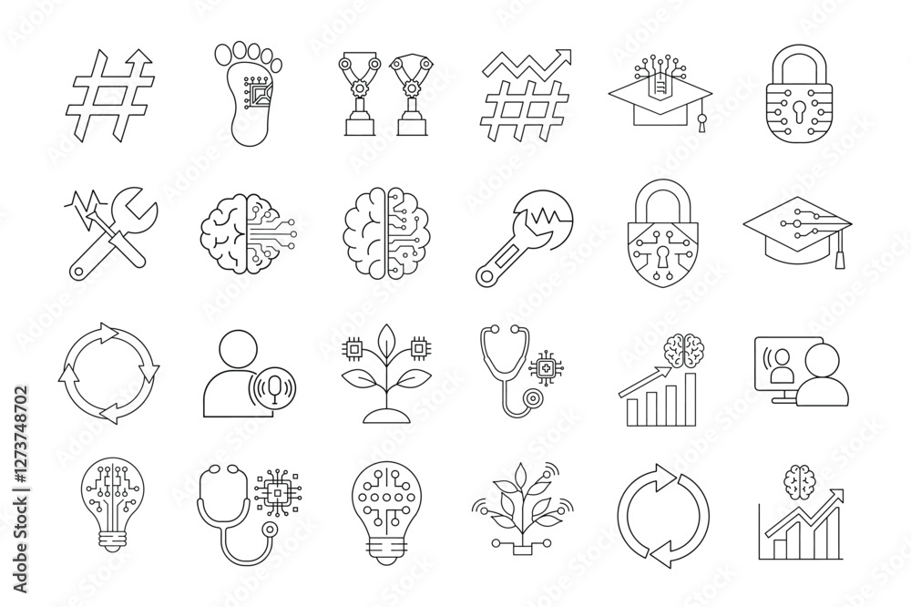 editable stroke of artificial intelligence icon set on white background editable stroke of artificial intelligence icon set on white background
