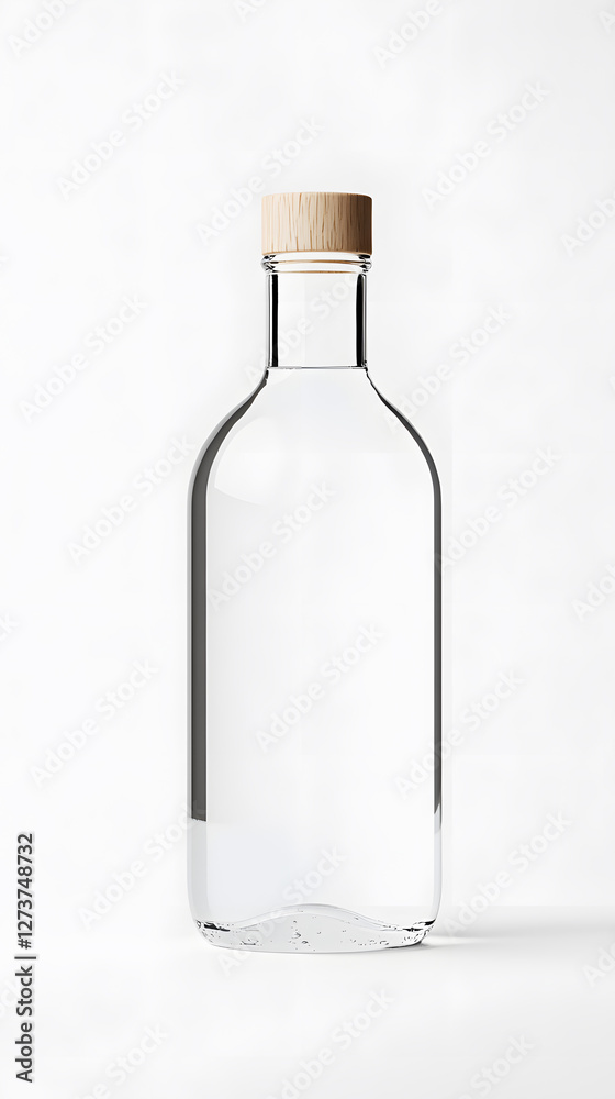 Glass clear bottle of water mock up, packaging template, isolated on white background Glass clear bottle of water mock up, packaging template, isolated on white background