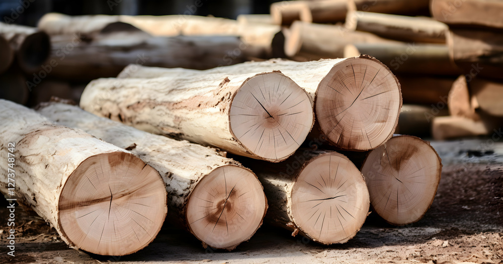 Stacked logs ready for processing in an outdoor lumber yard during daylight hours showcasing natural wood textures and patterns Stacked logs ready for processing in an outdoor lumber yard during daylight hours showcasing natural wood textures and patterns