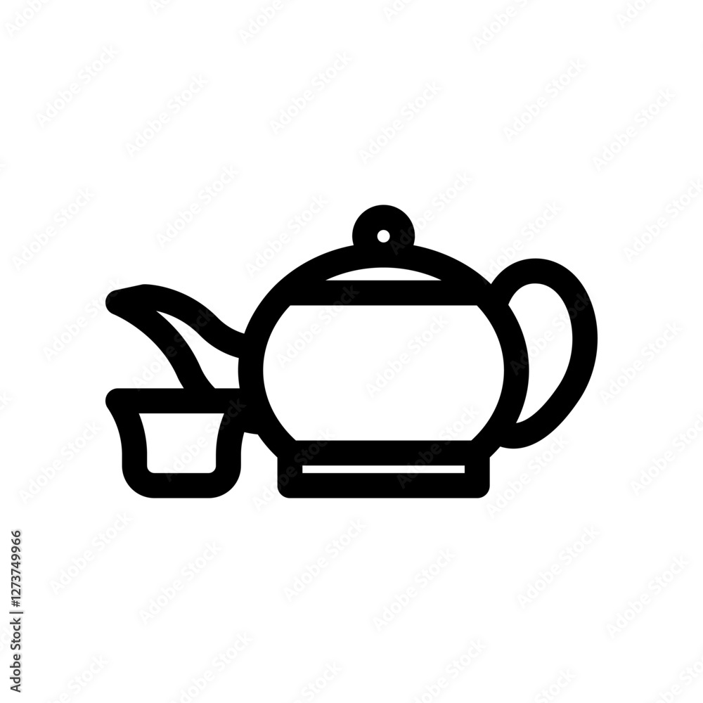 Outlined Icon of a Classic Teapot With a Cup Beside It Outlined Icon of a Classic Teapot With a Cup Beside It