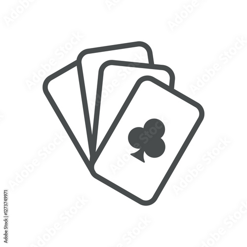 Playing cards fan icon. Linear outline illustration of a club suit hand for poker, blackjack, and casino games. Design element for gambling and betting web UI.
