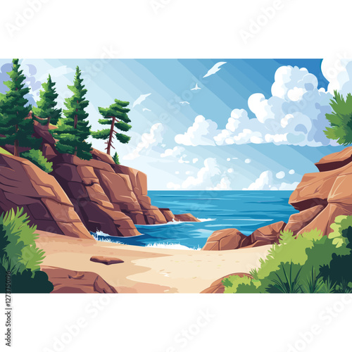 Seascape trees illustration landscape vector