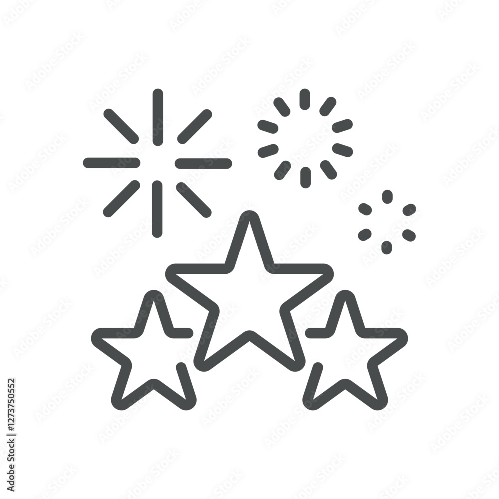 Winning Celebration Icon. Thin Line Illustration of Stars and Fireworks Symbolizing Casino Jackpot and Big Wins. Isolated Vector Sign.