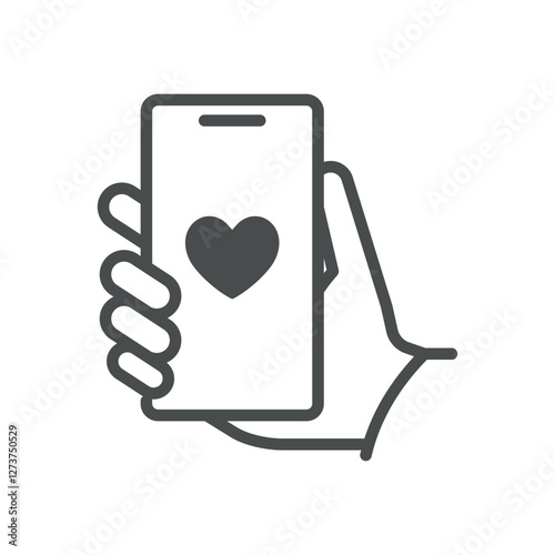 Online Card Game Icon. Thin Line Illustration of Mobile Casino App with Playing Card and Heart Symbol. Isolated Vector Sign.