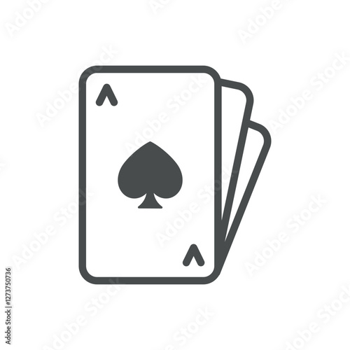 Spade Playing Cards Icon. Thin Line Illustration of Poker Deck with Spade Suit for Gambling, Betting, and Casino Games. Isolated Vector Symbol.