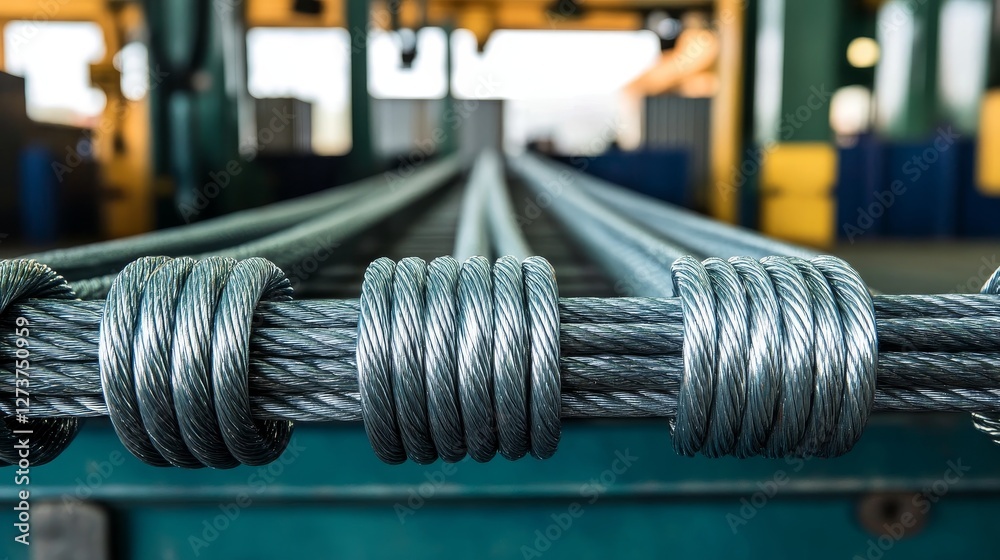 Obraz premium Metal ropes tightly bound within a factory.