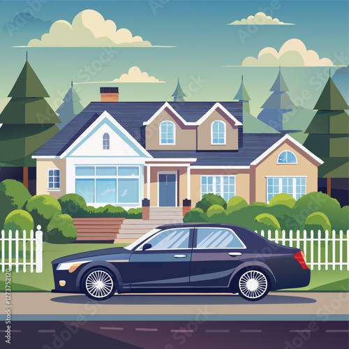 A car parked in front of a house.
