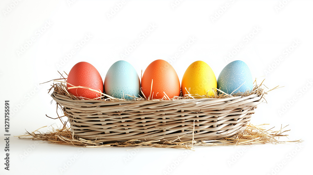 Colorful easter eggs in a basket Colorful easter eggs in a basket