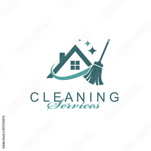 cleaning service design with house isolated on white background