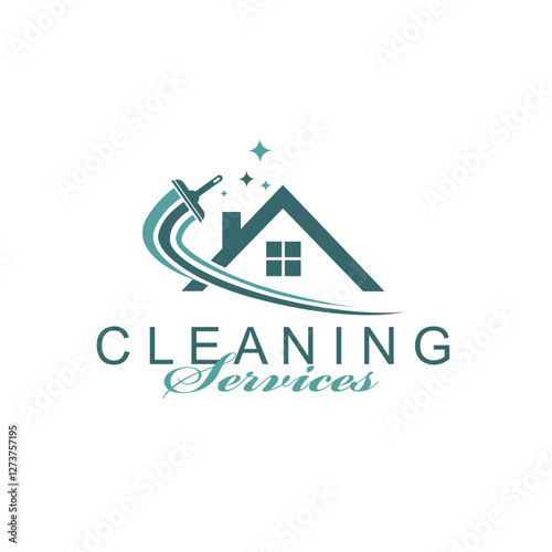 cleaning service design with house isolated on white background