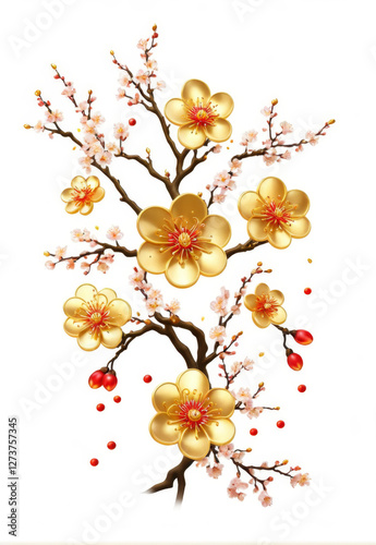 Plum Blossoms New Year Auspicious Clouds Fireworks Festive Decoration Spring Festival Gold