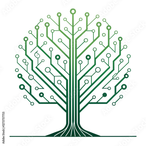 Green technology tree with circuit branches illustration