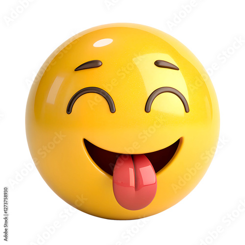 An emoji with laughing eyes and a protruding tongue, expressing a playful prank photo