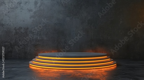 The podium is depicted from a realistic perspective, featuring a cover that can be edited and lighting effects that can be customized, reflecting a minimalist aesthetic