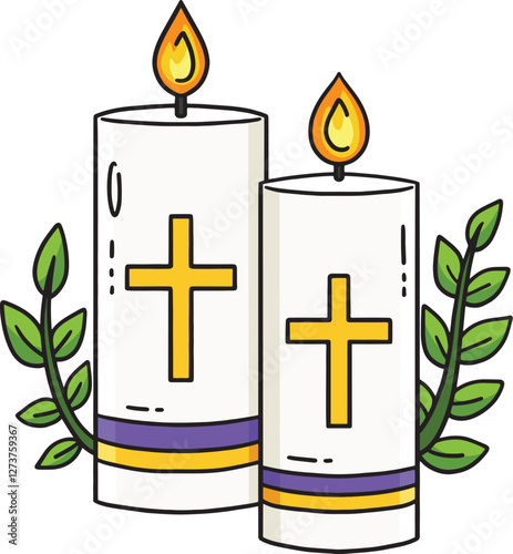 Baptism Candles with Crosses Cartoon Clipart