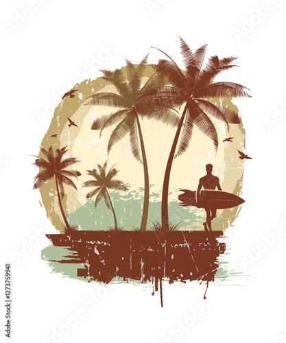 Silhouette of a man walking, likely going surfboarding on waves and enjoying the outdoor activity