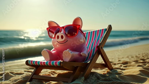 The Piggybank Chilling on Beach photo