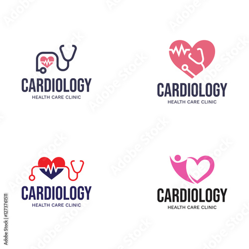 Set of Cardiology medical care logo design.