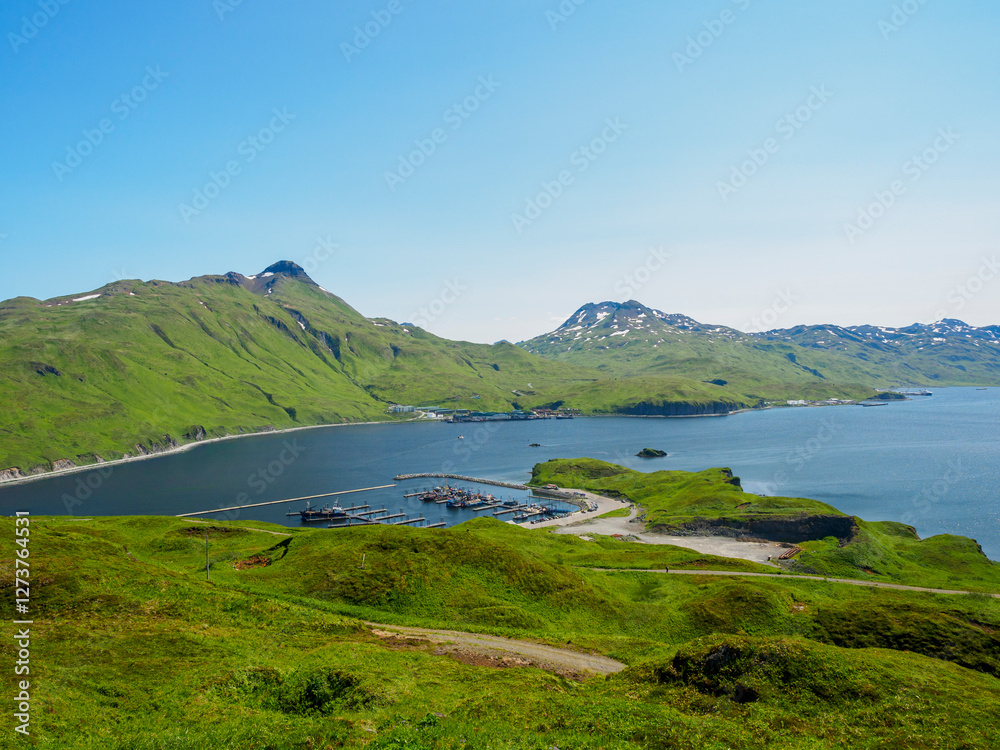 High angle view of boats moored at Dutch Harbor High angle view of boats moored at Dutch Harbor