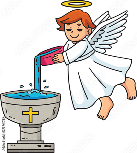 Baptism Angel Pouring Water Cartoon Clipart 