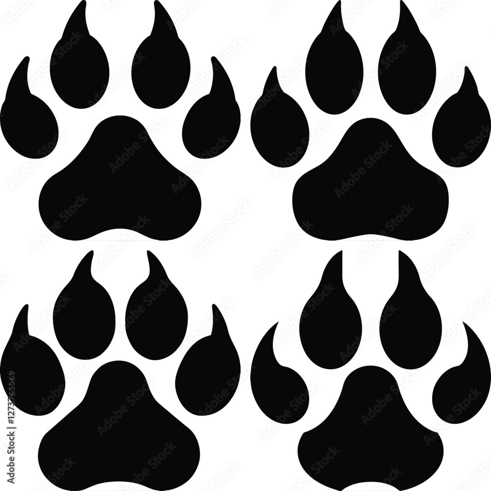 Fototapeta premium Animal Paw Print Silhouette Vector Set.