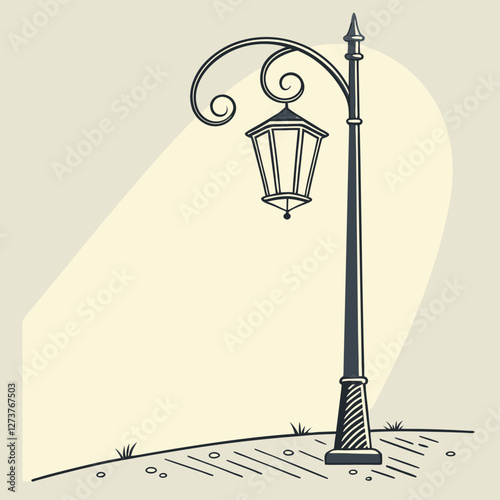  Un farol de estilo antiguo con detalles ornamentales se encuentra sobre una colina iluminada. Representa nostalgia y arquitectura clásica.
