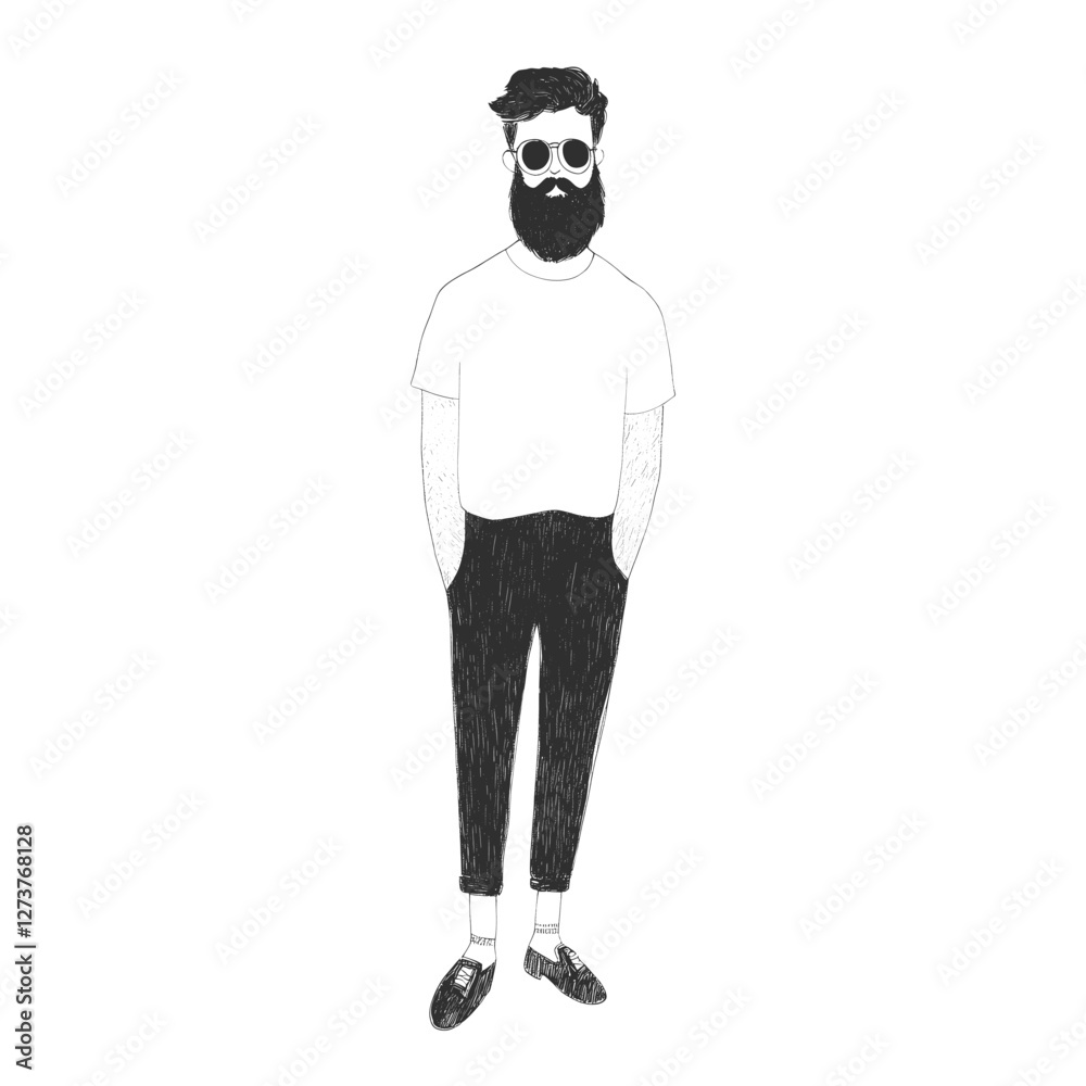 A hipster man standing illustration drawing black vector A hipster man standing illustration drawing black vector