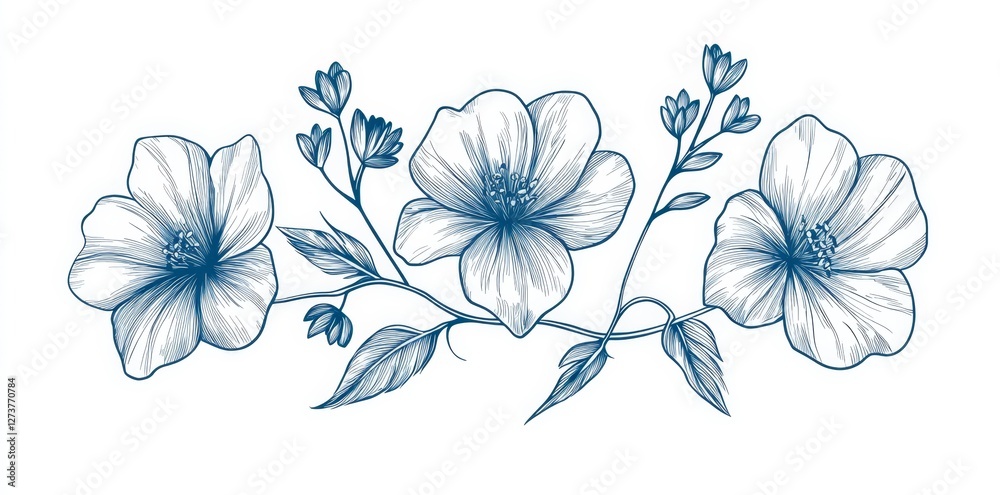 Obraz premium A current artwork featuring a frame composed of linen flowers on a black and white canvas