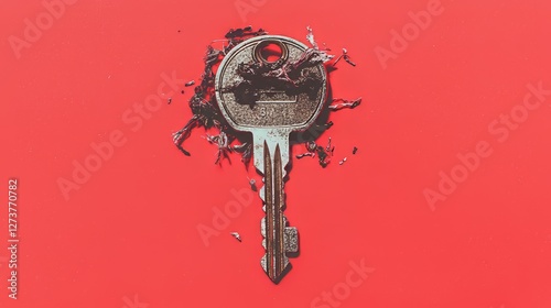 Key and lock merged as one, an unbreakable connection, depicted in a flat design style illustration