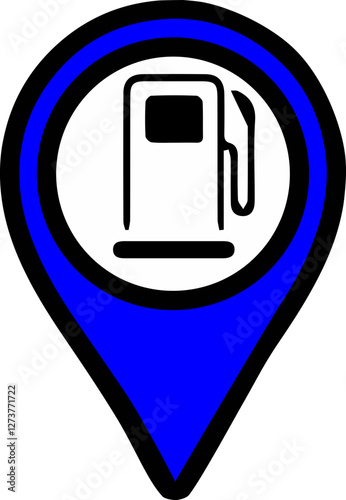 A blue location pin  map  icon for gas stations, , on a transparent  background, symbolizing navigation or GPS positioning
