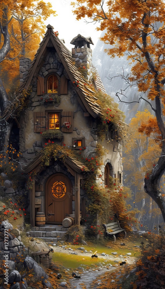 Fototapeta premium A lovely countryside view featuring country houses, bees, and their hives