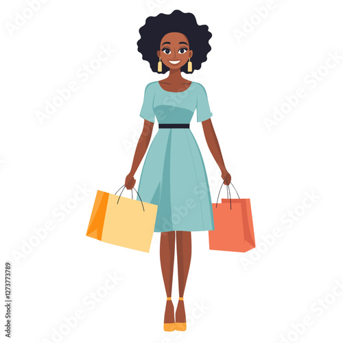 Woman shopping illustration cartoon dress vector