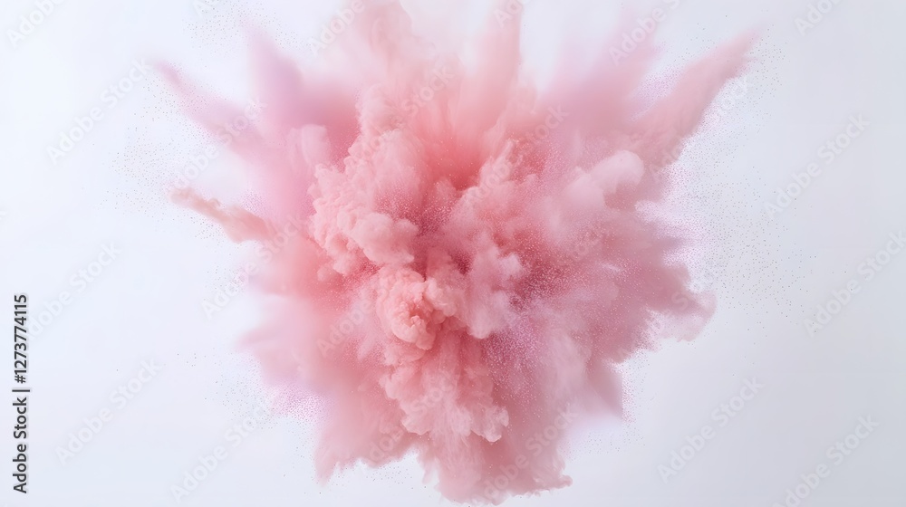 Soft Airy Lavender and Lilac Powder Cloud Gently Diffusing into a Bright White Background Evoking a Sense of Tranquility and Peaceful Atmosphere