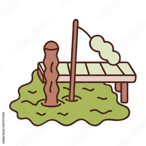 Vintage Wooden Handloom Vector: Textile Crafting Illustration"