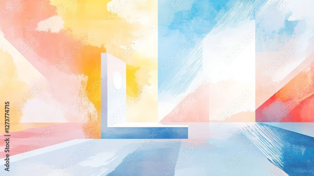 Naklejka premium Colorful memphis abstract geometric vector background design with header and button