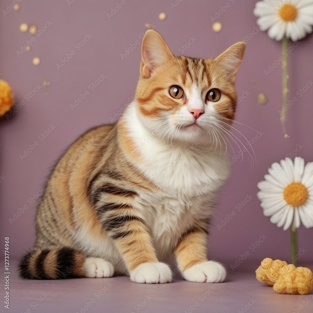 Obraz premium Cute tabby cat on colorful background. Little kitten. Animal concept