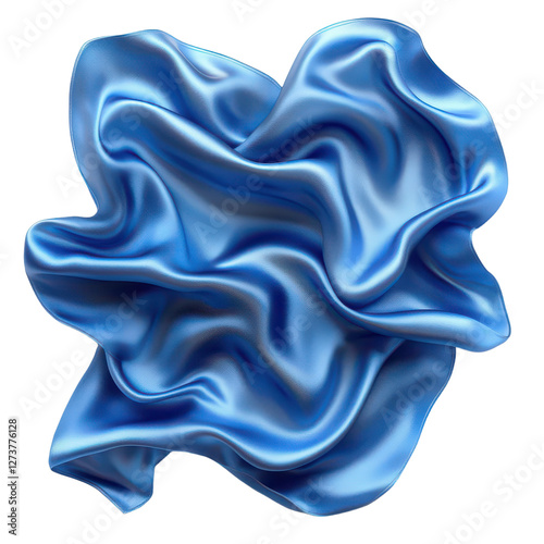 Flowing blue satin fabric with smooth texture isolated on transparent background.png