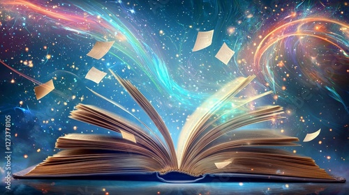 An abstract artistic interpretation of wind-blown Bible pages shines with a light signifying the breath of God