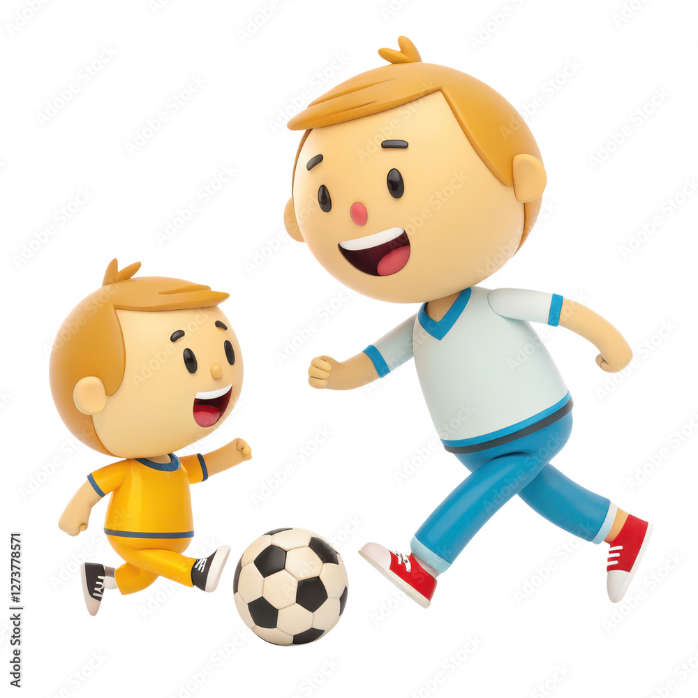3D of Two young friends enthusiastically playing a game of soccer together on a grassy outdoor field showcasing the joy and energy of childhood sports and recreation activities 3D of Two young friends enthusiastically playing a game of soccer together on a grassy outdoor field showcasing the joy and energy of childhood sports and recreation activities