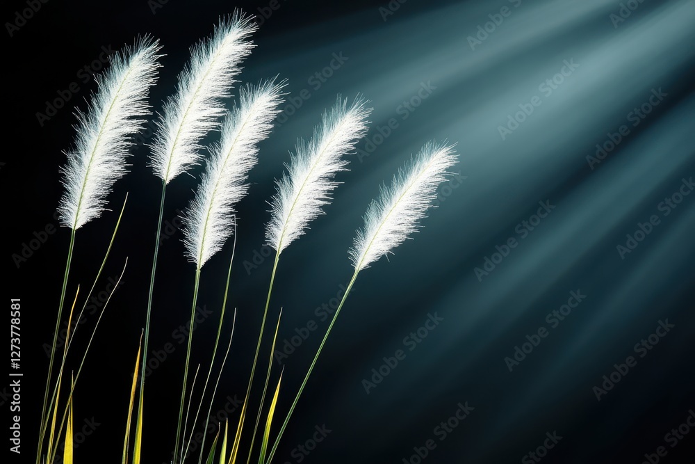 Obraz premium Feathery grass illuminated soft sunlight beam