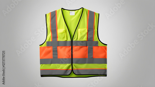 A high-visibility vest mockup with a blank space for logos or safety designs, placed on a neutral background with soft lighting to highlight its features. photo