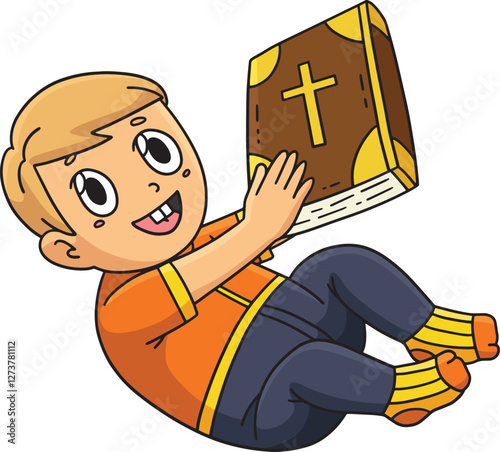 Baptism Baby Holding the Bible Cartoon Clipart