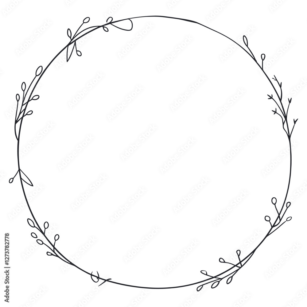 Circle frame with leaves illustration line art vector Circle frame with leaves illustration line art vector