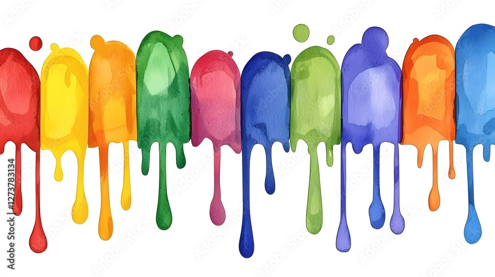Vibrant Watercolor Splash in Bold Primary Colors Creating a Playful and Youthful Composition on a White Background