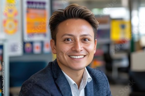 Portrait of a Smiling Hispanic Businessman in a Modern Office