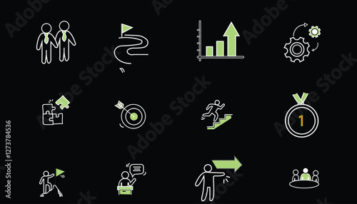 Success, award, growth, win, thumbs up editable stroke outline icons set isolated on white background flat vector illustration.